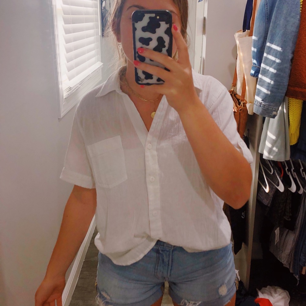 Thrifted White Short Sleeve Button Down